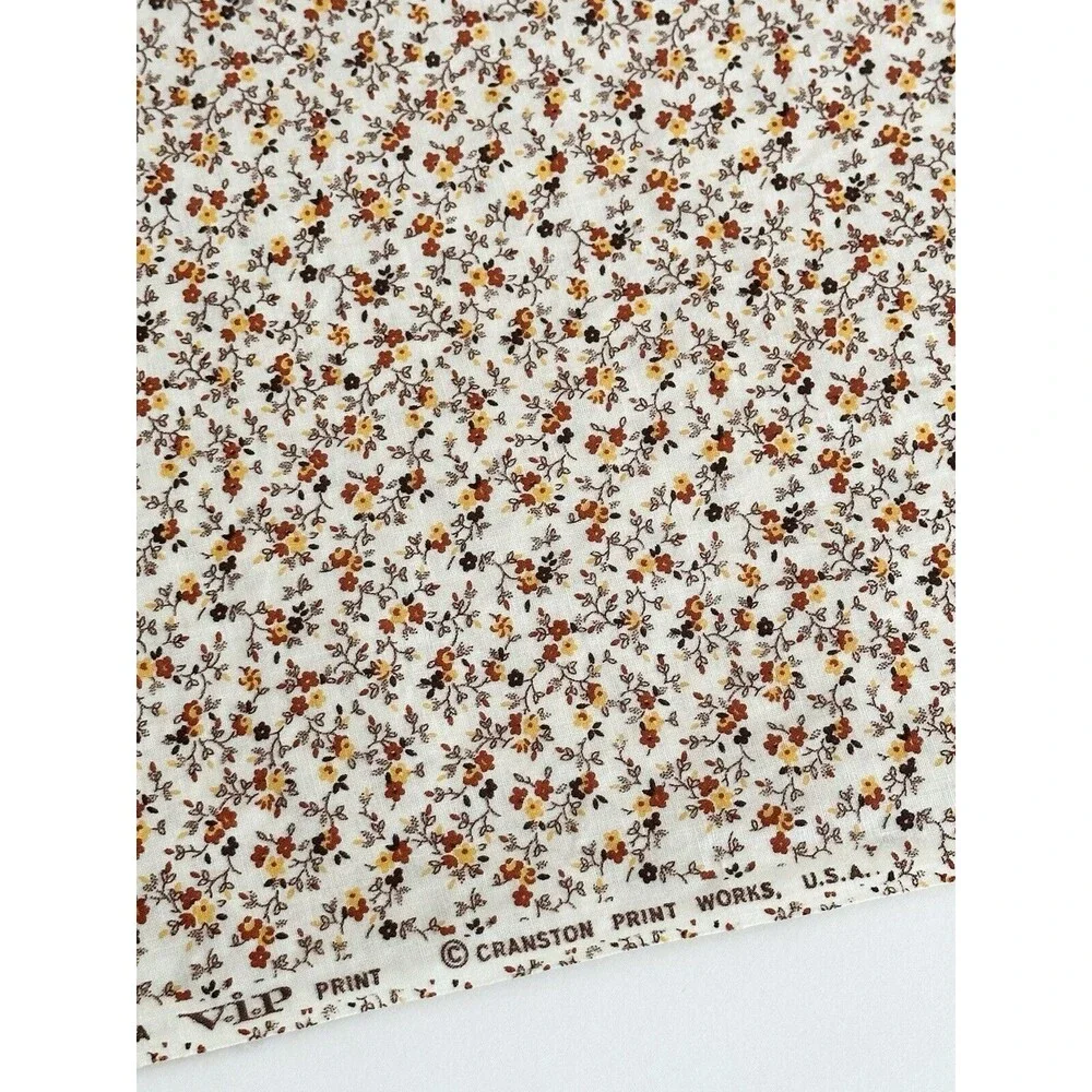 Vtg Crantson Calico Quilt Fabric Rust Earth Tones Cotton Sewing 1yd 12